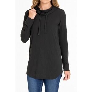 LOU & GREY Black Hoodie Long Sleeve Tunic Top Athleisure Casual